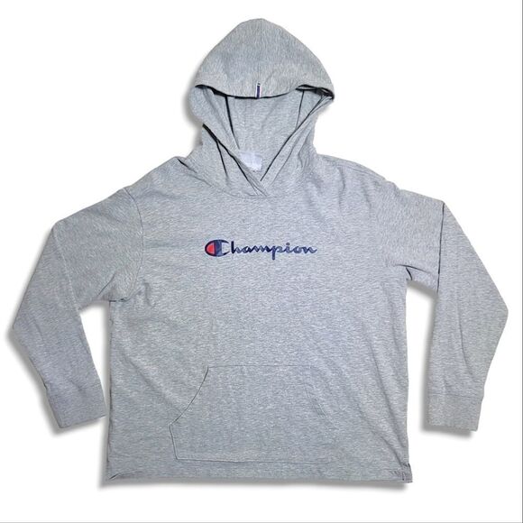 Champion Grey T-Shirt Hoodie Long Sleeeve - Picture 1 of 8
